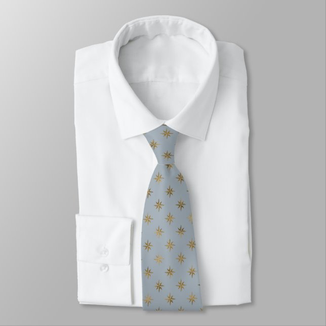 Gray and Gold Star Pattern Men's Tie Classic Look (Tied)
