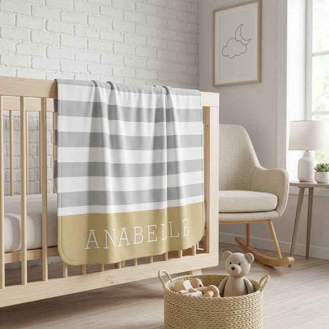 Gray and Gold Stripes Monogram | Editable Colors Baby Blanket (Creator Uploaded)