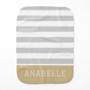 Gray and Gold Stripes Monogram | Editable Colors Baby Burp Cloth