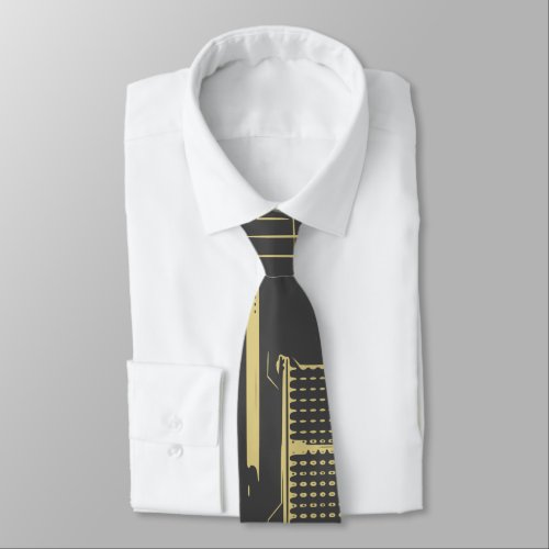 gray and gold Tech Motherboard  Circuit Board Neck Tie