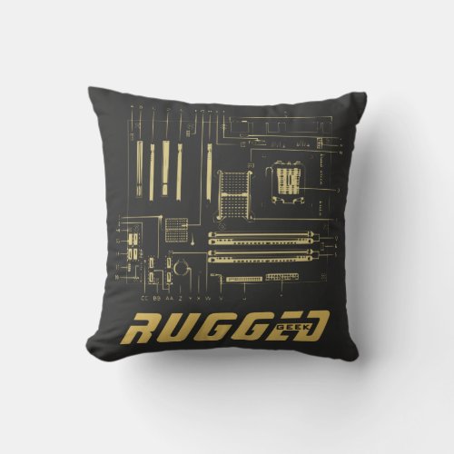 gray and gold Tech  Motherboard  Circuit Board Throw Pillow