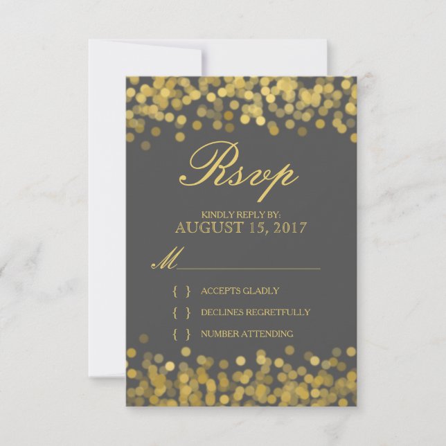 Gray and Gold Twinkle Modern RSVP Card (Front)