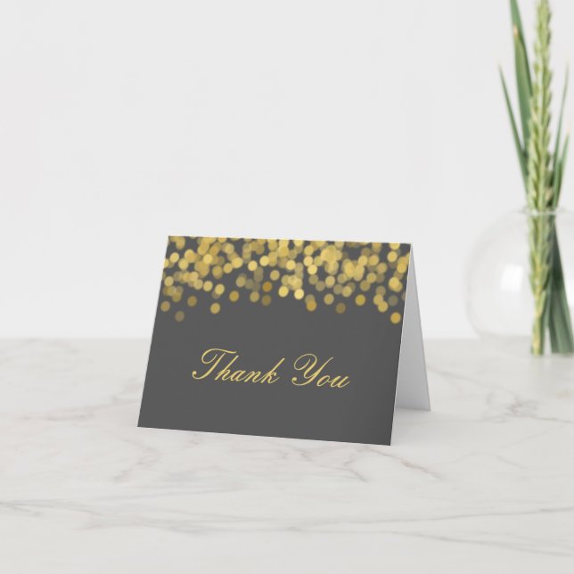 Gray and Gold Twinkle Modern Thank You Card (Front)