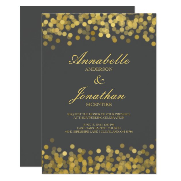 Gray And Gold Twinkle Modern Wedding Invitation