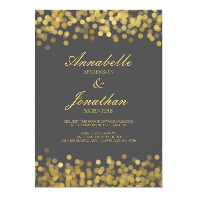 Gray And Gold Twinkle Modern Wedding Invitation