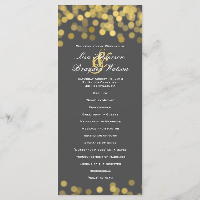 Gray and Gold Twinkle Modern Wedding Program (Front)