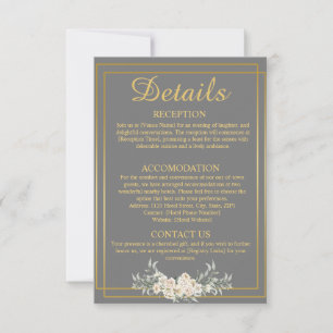 Gray and Gold Wedding Details Enclosure Card