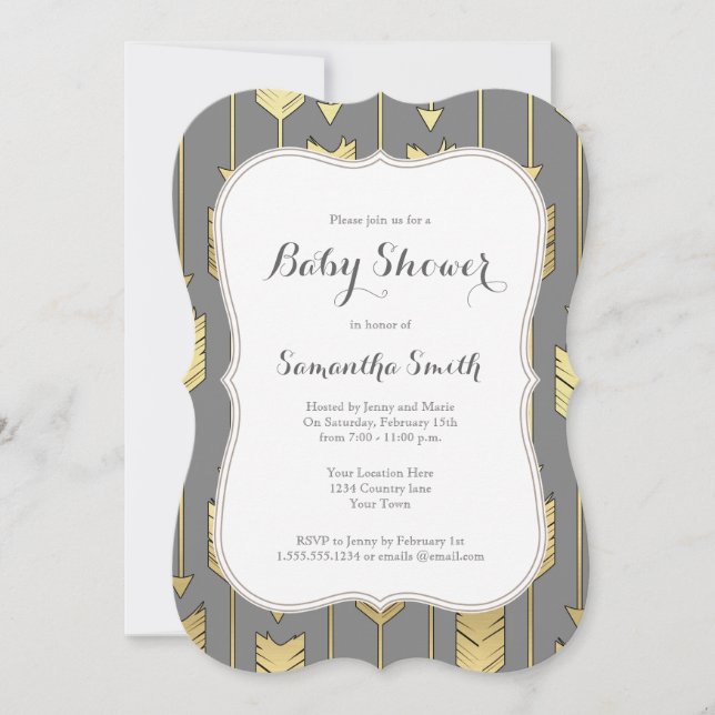 Gray and Golden Arrows Baby Shower Invitation (Front)