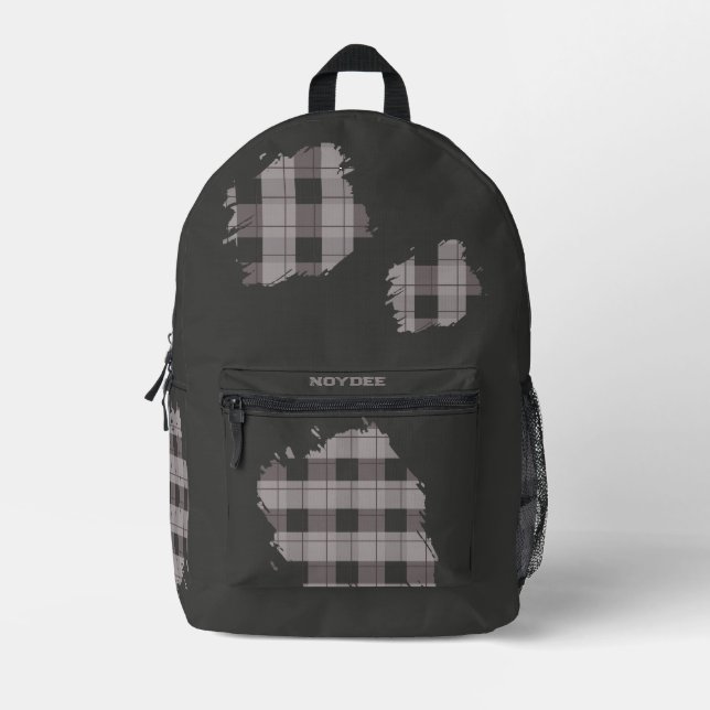 Gray and Gray Plaid Patches, Name  Printed Backpack (Front)