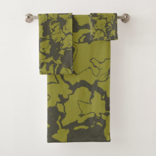 Gray and Green abstract Bath Towel Set