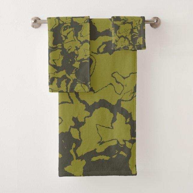 Gray and Green abstract Bath Towel Set (Insitu)