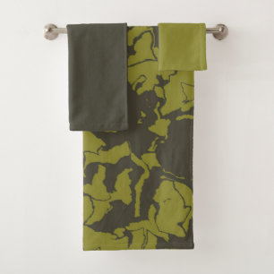 Gray and Green abstract Bath Towel Set