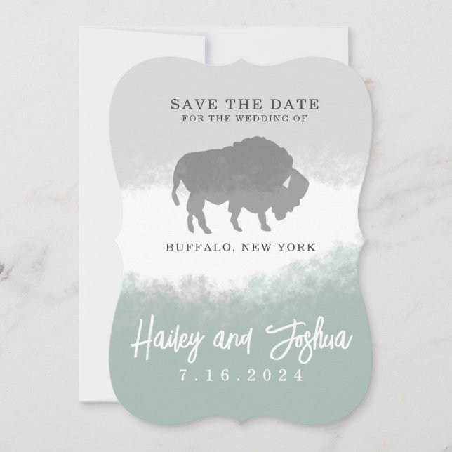 Gray and Green Buffalo Save the Date Invitation (Front)