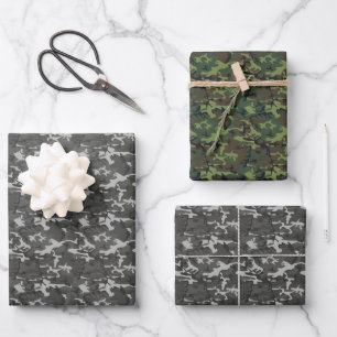 Gray and Green Camouflage Wrapping Paper Sheets