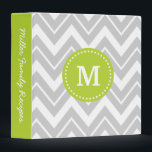 Gray and Green Chevron Custom Monogram 3 Ring Binder<br><div class="desc">Cute girly preppy zigzag chevron pattern with your custom personalized monogram name or initial and personalized text on the spine. Click Customize It to change text fonts and colors to create your own unique one of a kind design.</div>