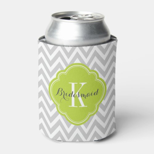 Gray and Green Chevron Monogram Can Cooler