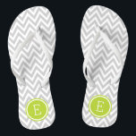 Gray and Green Chevron Monogram Flip Flops<br><div class="desc">Custom printed flip flop sandals with a stylish modern chevron pattern and your custom monogram or other text in a circle frame. Click Customize It to change text fonts and colors or add your own images to create a unique one of a kind design!</div>