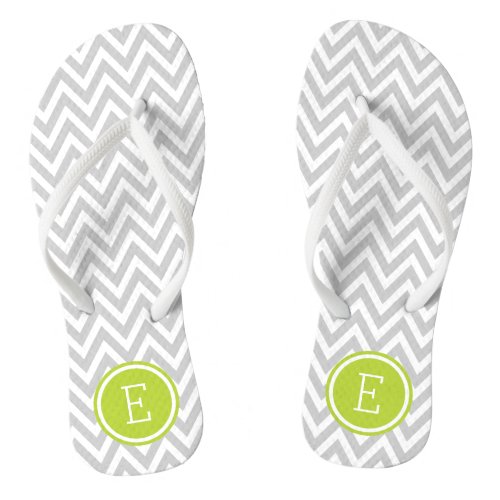 Gray and Green Chevron Monogram Flip Flops