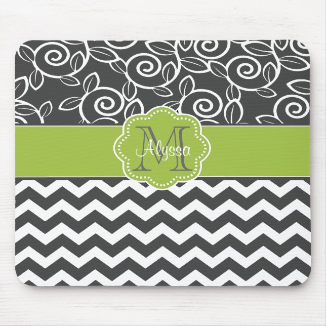 Gray and Green Chevron Personalized Mousepad (Front)