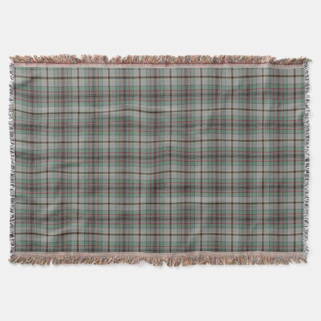 Gray and Green Clan Craig Scottish Plaid Throw Blanket (Front)