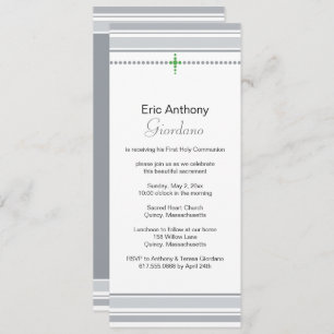 Gray and Green Cross First Communion Invitation