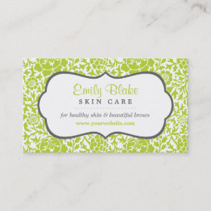 Gray and Green Floral Damask Appointment Card