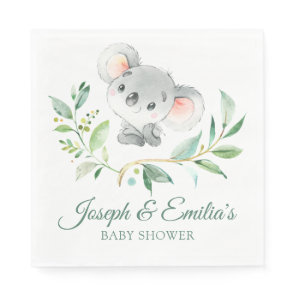 Gray and Green Koala Baby Shower Gender Neutral Napkins