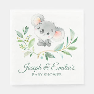 Gray and Green Koala Baby Shower Gender Neutral Napkins