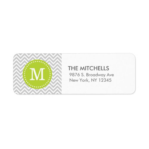 Gray and Green Modern Chevron Custom Monogram Label