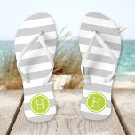 Gray and Green Preppy Stripes Monogram Flip Flops<br><div class="desc">Custom printed flip flop sandals with a preppy nautical stripe pattern and your custom monogram or other text in a circle frame. Click Customize It to change text fonts and colors or add your own images to create a unique one of a kind design!</div>