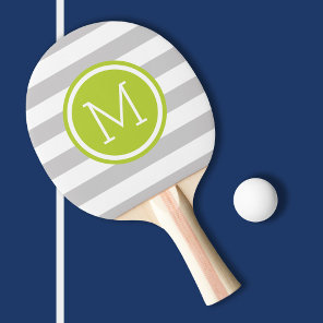 Gray and Green Preppy Stripes Monogram Ping Pong Paddle