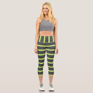 Gray and Green Stripes Capri Leggings