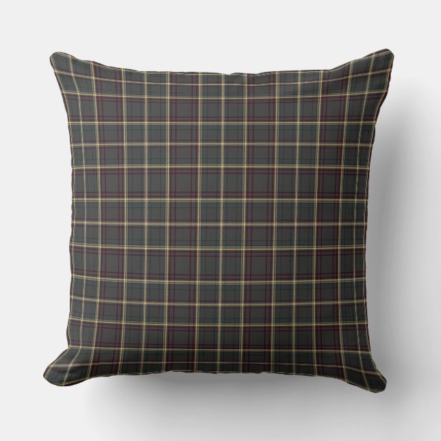 Gray and Green Tartan Plaid Throw Pillow (Front)