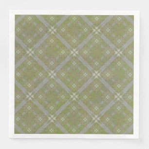 Gray and Green Tiled Scroll Diamond Pattern Paper Dinner Napkins