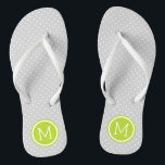 Gray and Green Tiny Dots Monogram Flip Flops<br><div class="desc">Custom printed flip flop sandals with a cute girly polka dot pattern and your custom monogram or other text in a circle frame. Click Customize It to change text fonts and colors or add your own images to create a unique one of a kind design!</div>