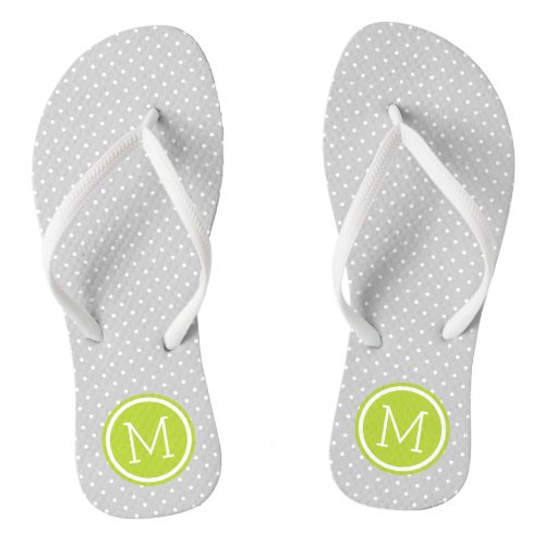 Gray and Green Tiny Dots Monogram Flip Flops