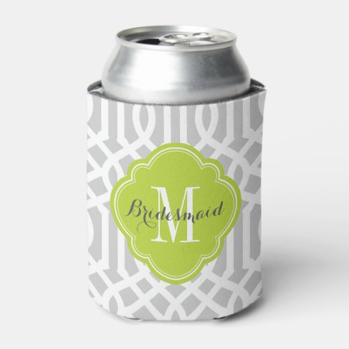 Gray and Green Trellis Monogram Can Cooler