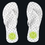 Gray and Green Trellis Monogram Flip Flops<br><div class="desc">Custom printed flip flop sandals with a stylish modern trellis pattern and your custom monogram or other text in a circle frame. Click Customize It to change text fonts and colors or add your own images to create a unique one of a kind design!</div>