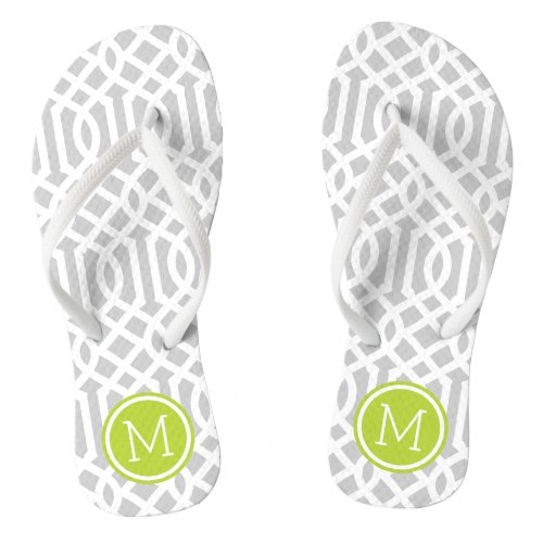 Gray and Green Trellis Monogram Flip Flops