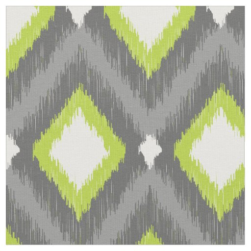 Gray and Green Tribal Ikat Chevron Fabric