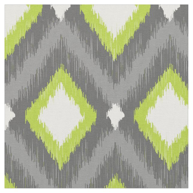 Gray and Green Tribal Ikat Chevron Fabric (Close Up)