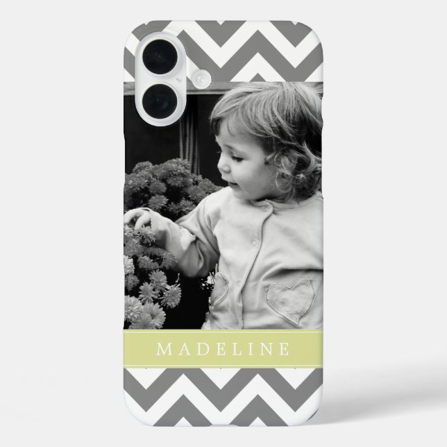 Gray and Green Zigzags Personalized Photo Case-Mate iPhone Case (Back)