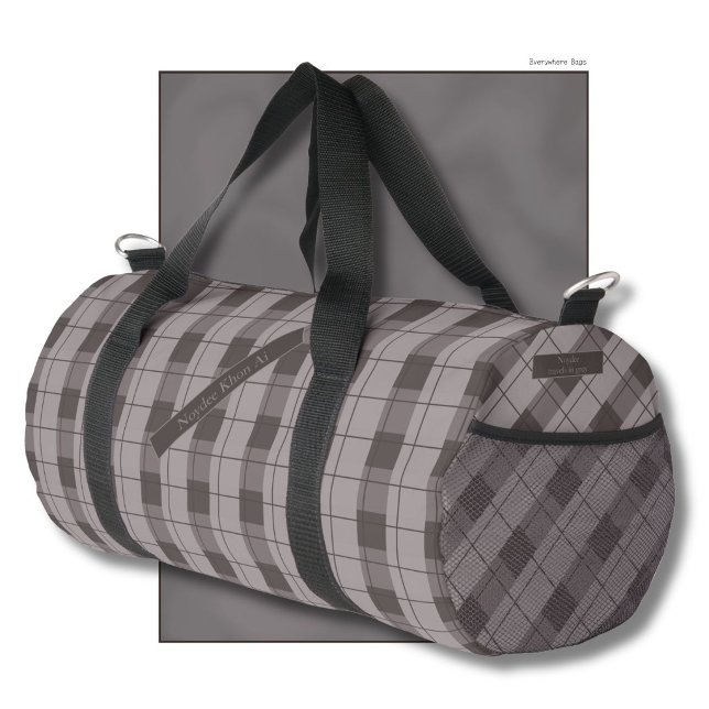 Gray and Grey Plaid, Your Name Duffle Bag (Creator Uploaded)