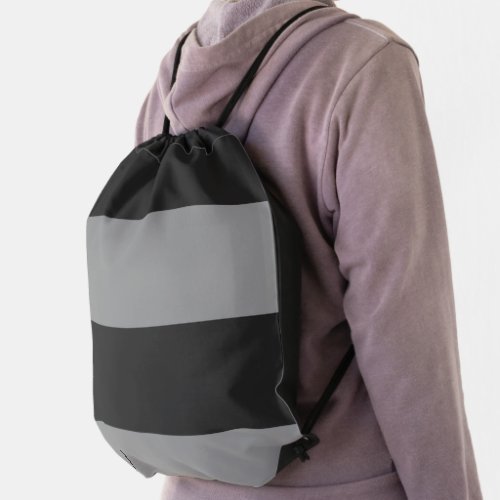 Gray and Grey Simple Extra Wide Stripes Drawstring Bag