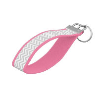 Self-defense safety keychain wristlet pink grey white chevron pink