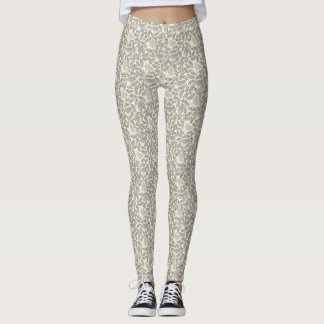 Gray and Ivory Bird Pattern Leggings