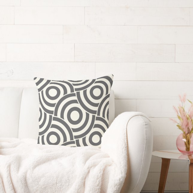 Gray and Ivory Circle Link Design PillowModern Throw Pillow (Couch)