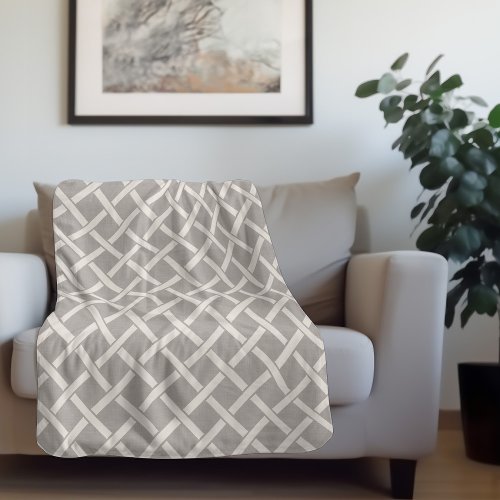 Gray and Ivory Lattice  Modern Farmhouse Sherpa Blanket