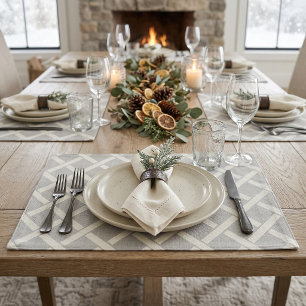 Gray and Ivory Lattice Woven Cotton Cloth Placemat