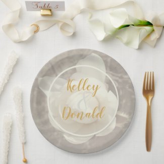 Gray and Ivory Northern Magnolia Paper Plates